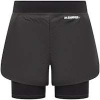(Women) Jil Sander Black Logo Print Elastic Waist Relaxed Fit Shorts. J40KA002-7JTN158-001 (Women) Jil Sander Black Logo Print Elastic Waist Relaxed Fit Shorts. J40KA002-7JTN158-001