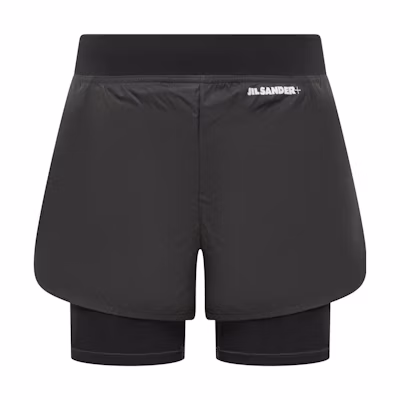 (Women) Jil Sander Black Logo Print Elastic Waist Relaxed Fit Shorts. J40KA002-7JTN158-001