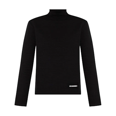 (Women) JIL SANDER Black Long Sleeve T-Shirt with Logo Patch Design. J40NH0020J20225-BLACK