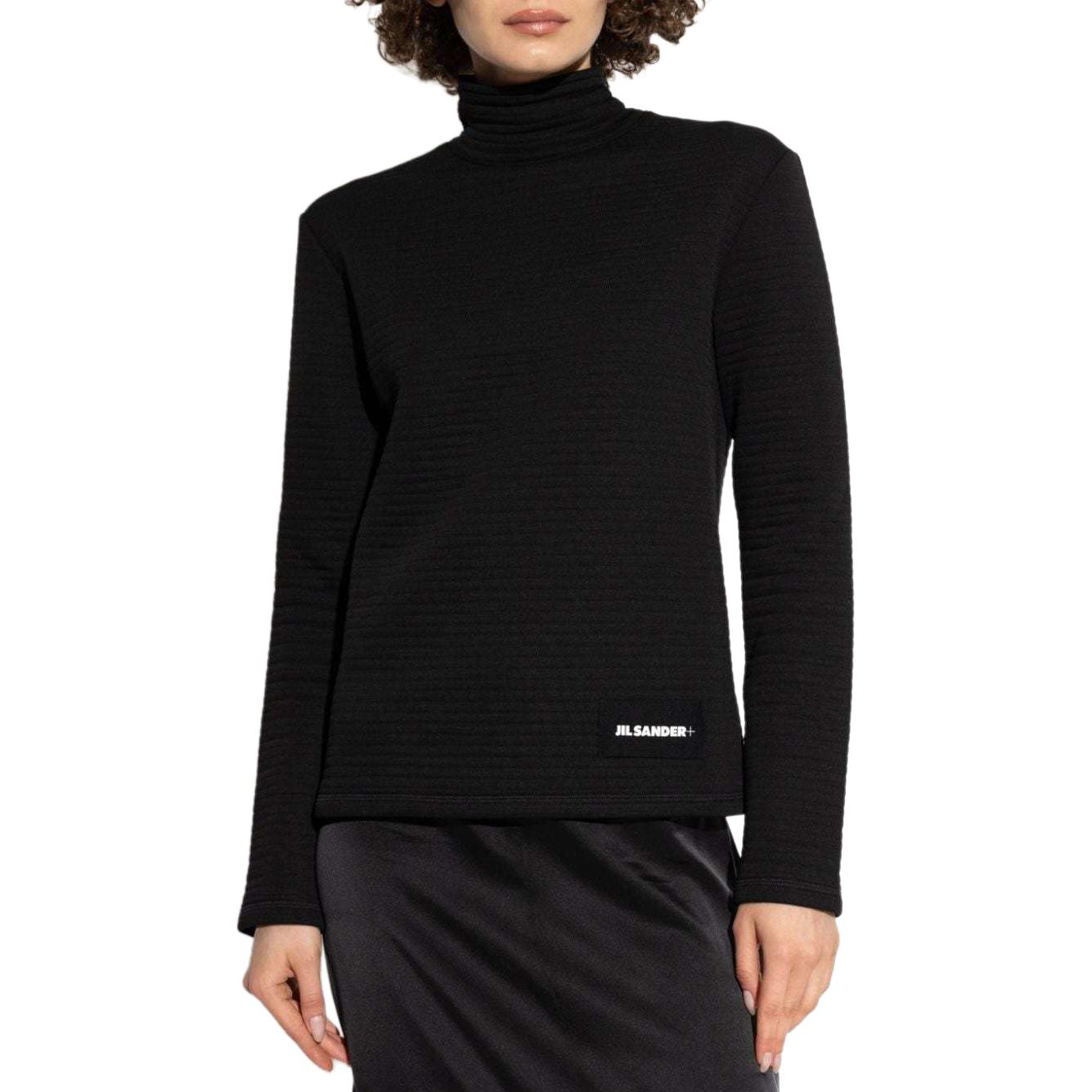 Lookbook (Women) JIL SANDER  Black Long Sleeve T-Shirt with Logo Patch Design. J40NH0020J20225-BLACK
