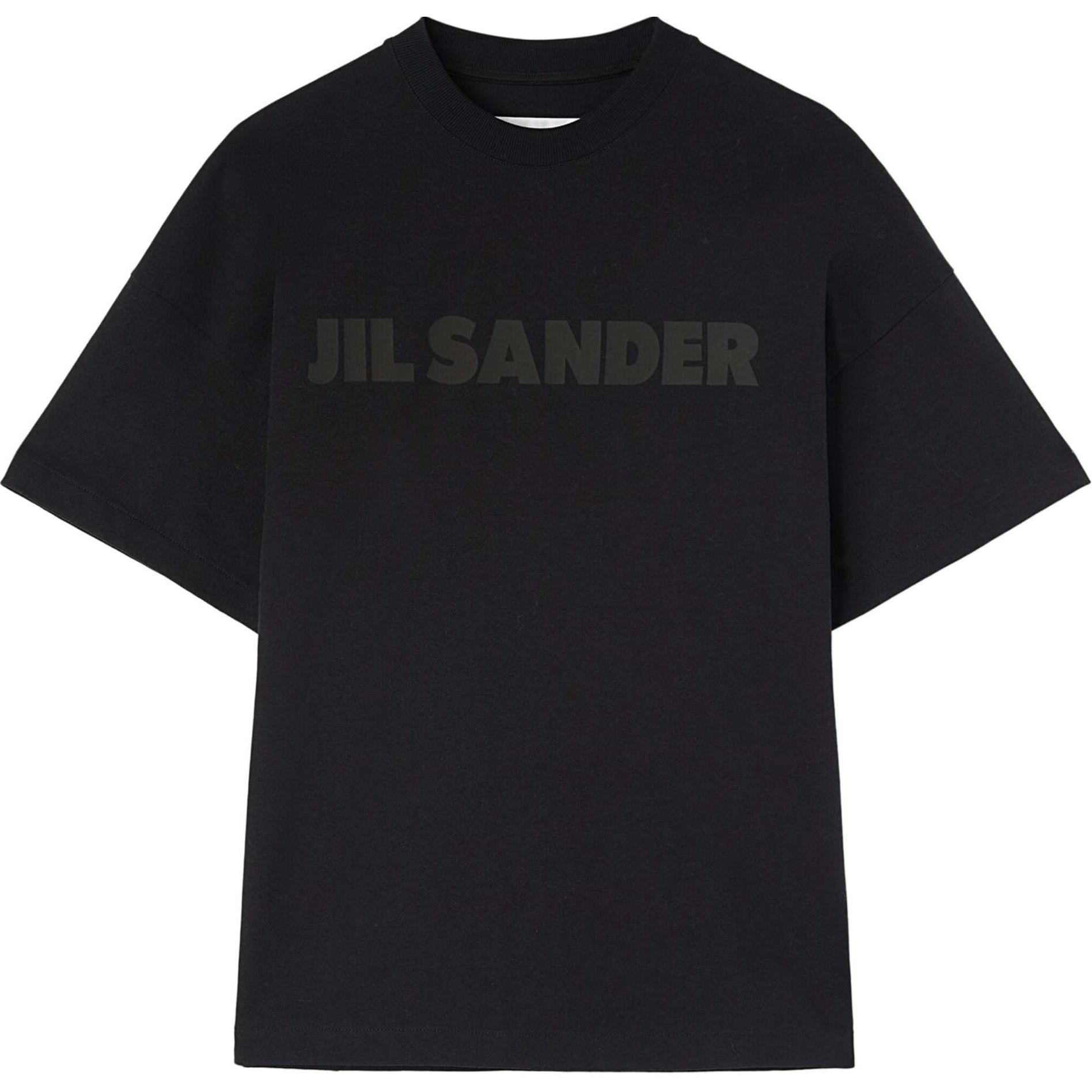 Order (W) JIL SANDER Kaos Hitam Longgar Logo Cetak Crewneck Lengan Pendek J03GC0137J20243-BLACK