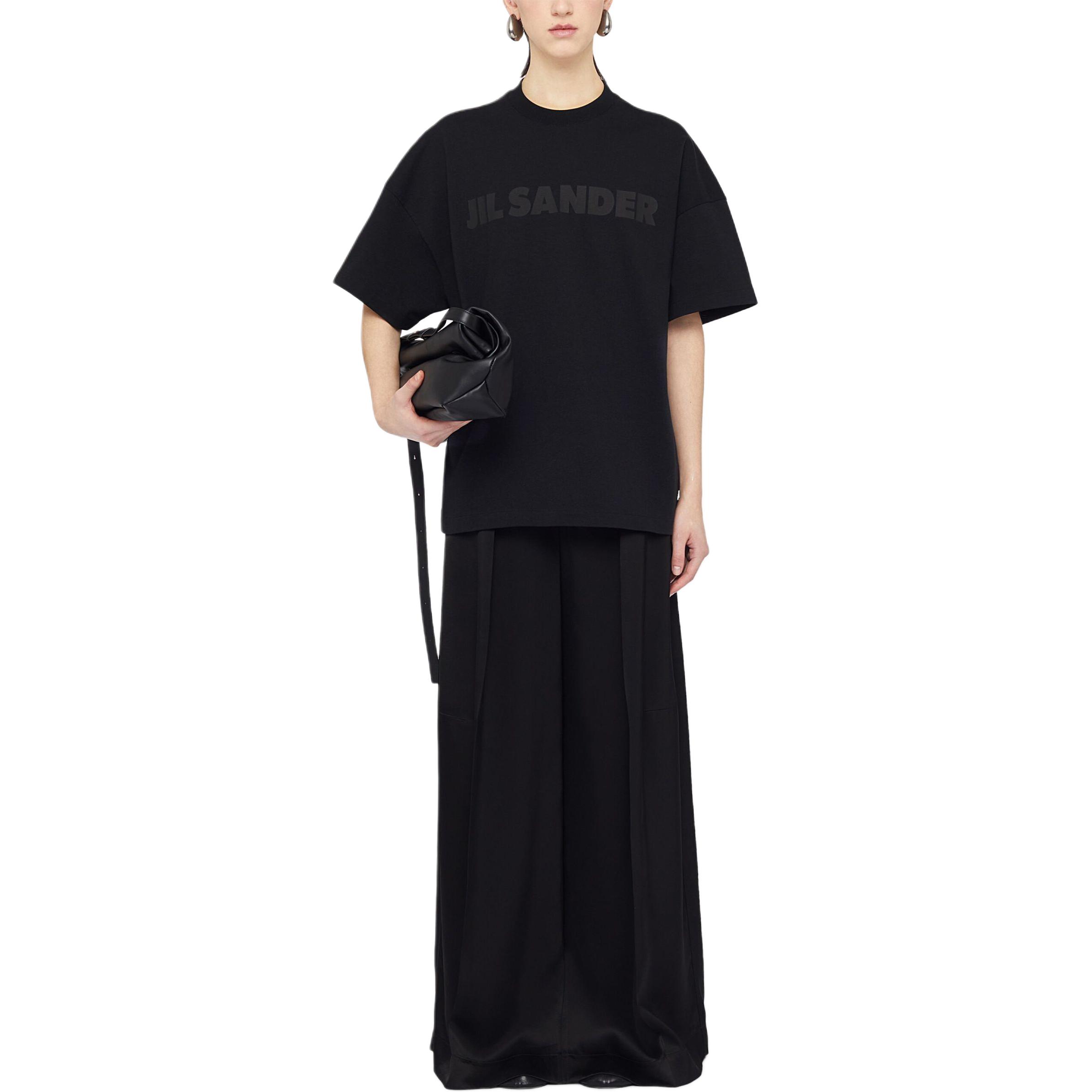 Lookbook (W) JIL SANDER Kaos Hitam Longgar Logo Cetak Crewneck Lengan Pendek J03GC0137J20243-BLACK