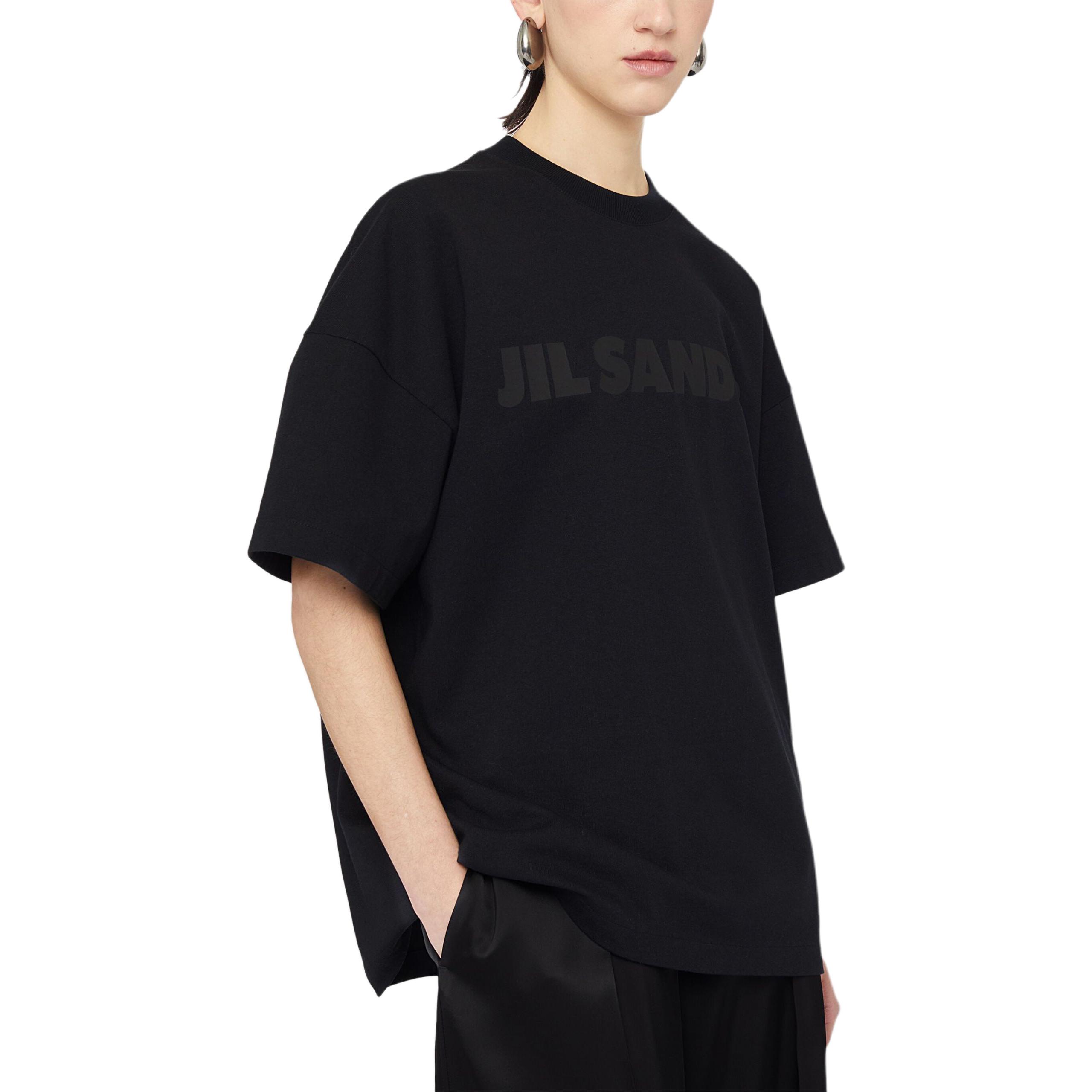 Purchase (W) JIL SANDER Kaos Hitam Longgar Logo Cetak Crewneck Lengan Pendek J03GC0137J20243-BLACK