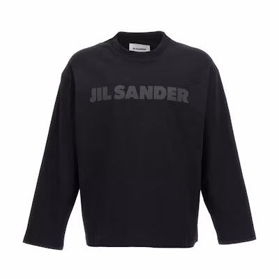 (Women) Jil Sander Black Oversized Letter Logo Long Sleeve Crewneck T-Shirt J03GC0136J20243-001