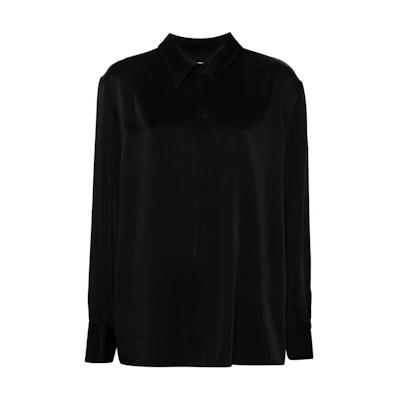 (Women) JIL SANDER Black Pleated Long Sleeve Shirt with Pointed Collar J02DL0217J76018-BLACK