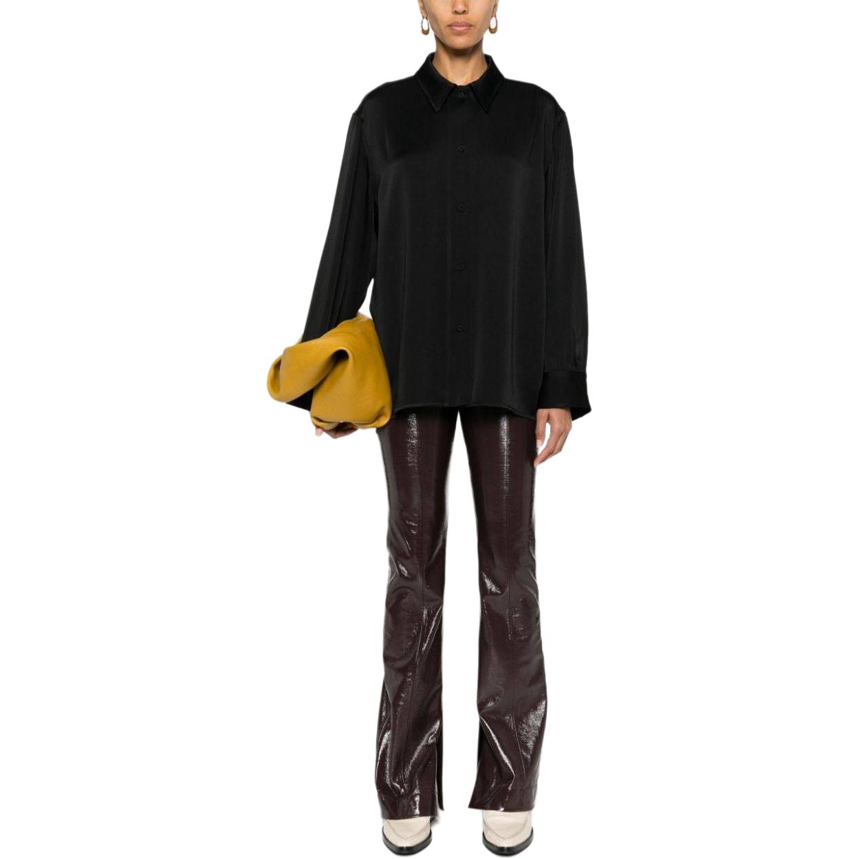 Lookbook (Women) JIL SANDER  Black Pleated Long Sleeve Shirt with Pointed Collar J02DL0217J76018-BLACK