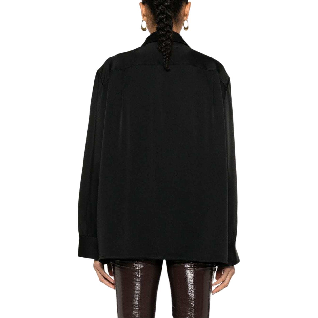 Shop (Women) JIL SANDER  Black Pleated Long Sleeve Shirt with Pointed Collar J02DL0217J76018-BLACK