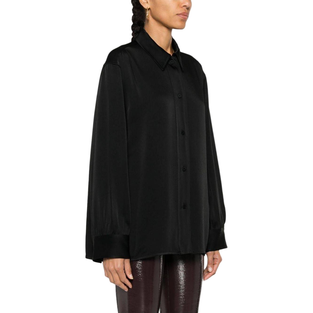 Purchase (Women) JIL SANDER  Black Pleated Long Sleeve Shirt with Pointed Collar J02DL0217J76018-BLACK