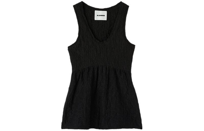 (Women) JIL SANDER  Black U-Neck Tank Top with Side Zipper Details. J02NC0202J20138001