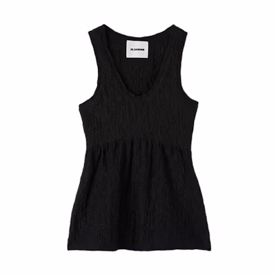 (Women) JIL SANDER Black U-Neck Tank Top with Side Zipper Details. J02NC0202J20138001