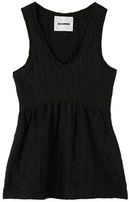 (W) JIL SANDER Tank Top Hitam U-Leher dengan Butiran Zip Sisi. J02NC0202J20138001 Order (W) JIL SANDER Tank Top Hitam U-Leher dengan Butiran Zip Sisi. J02NC0202J20138001