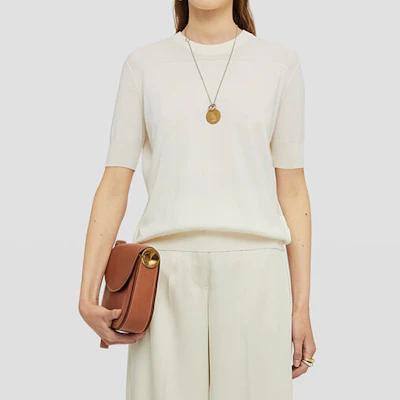 (W) Jil Sander Kaos Abu-Abu Crew Neck Lengan Pendek Loose Knit. J02GC0117-J15383-281 Lookbook (W) Jil Sander Kaos Abu-Abu Crew Neck Lengan Pendek Loose Knit. J02GC0117-J15383-281