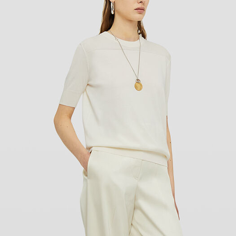 Purchase (W) Jil Sander Kaos Abu-Abu Crew Neck Lengan Pendek Loose Knit. J02GC0117-J15383-281