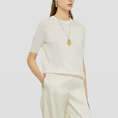 (W) Jil Sander Kaos Abu-Abu Crew Neck Lengan Pendek Loose Knit. J02GC0117-J15383-281 Purchase (W) Jil Sander Kaos Abu-Abu Crew Neck Lengan Pendek Loose Knit. J02GC0117-J15383-281