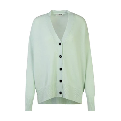 (Women) Jil Sander Green V-Neck Button-Up Oversized Knit Cardigan. J02HP0009J13206-335