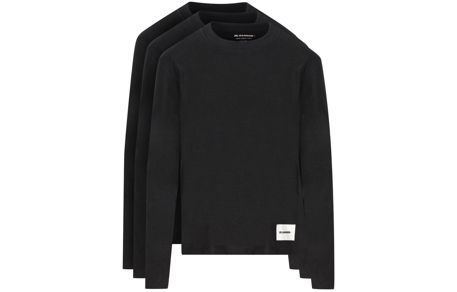 (Women) JIL SANDER  Oversized Logo Print Crewneck Long Sleeve Tee 3-Pack Black. J40GC000-2J45048-001