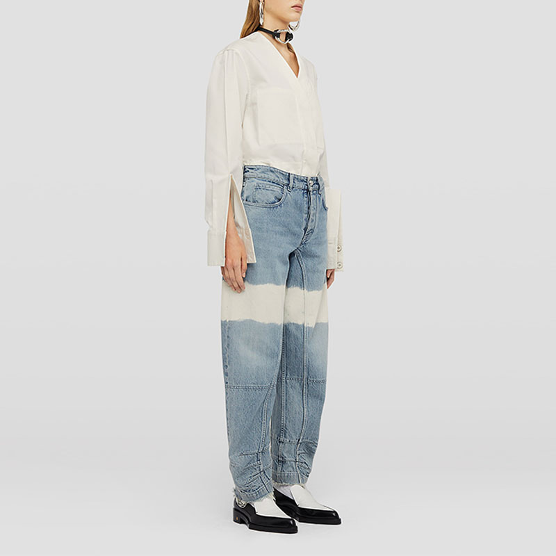 Purchase (Women) JIL SANDER  Oversized White V-Neck Long Sleeve Shirt. J02BN0154J45007102