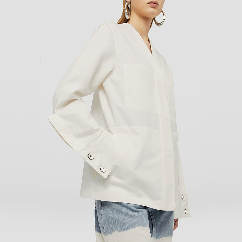Details for (Women) JIL SANDER  Oversized White V-Neck Long Sleeve Shirt. J02BN0154J45007102