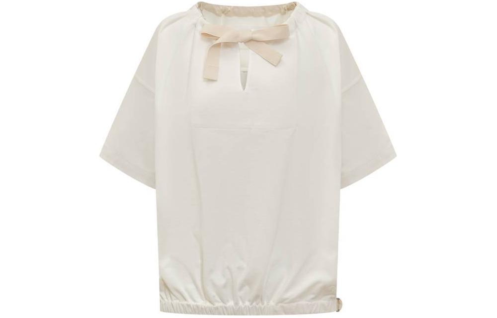 (Women) JIL SANDER  Plain Lace-Up Crew Neck Short Sleeve T-Shirt White J40GU0111-J20148-100