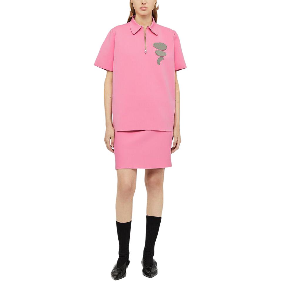 Lookbook (W) JIL SANDER Baju Polo Lengan Pendek Warna Merah Jambu Gaya Santai. J02GC0114-J19155-956