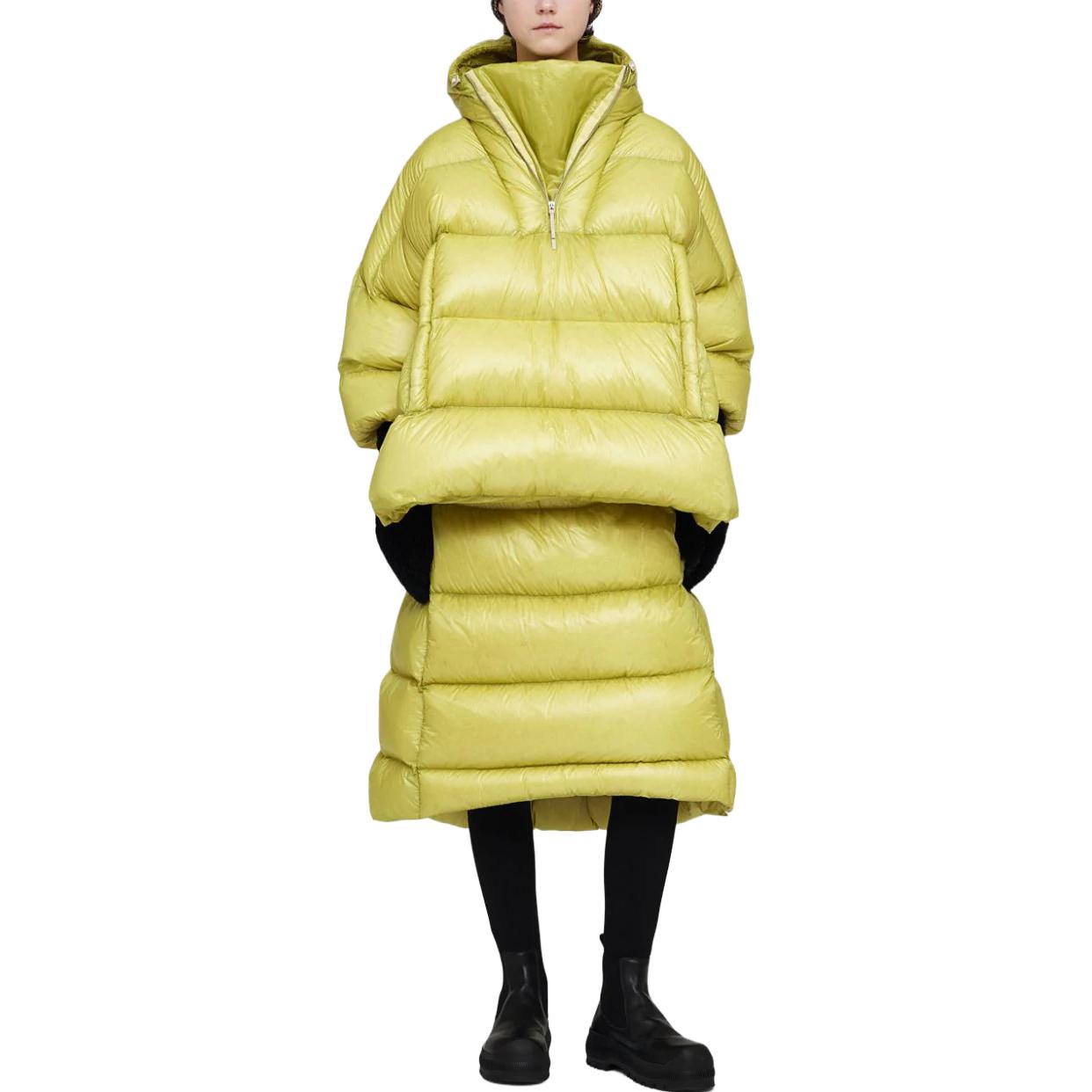 Lookbook (W) 질 샌더 솔리드 집업 다운 판초 케이프 라이트 그린. J40AF0133J70122-GREEN