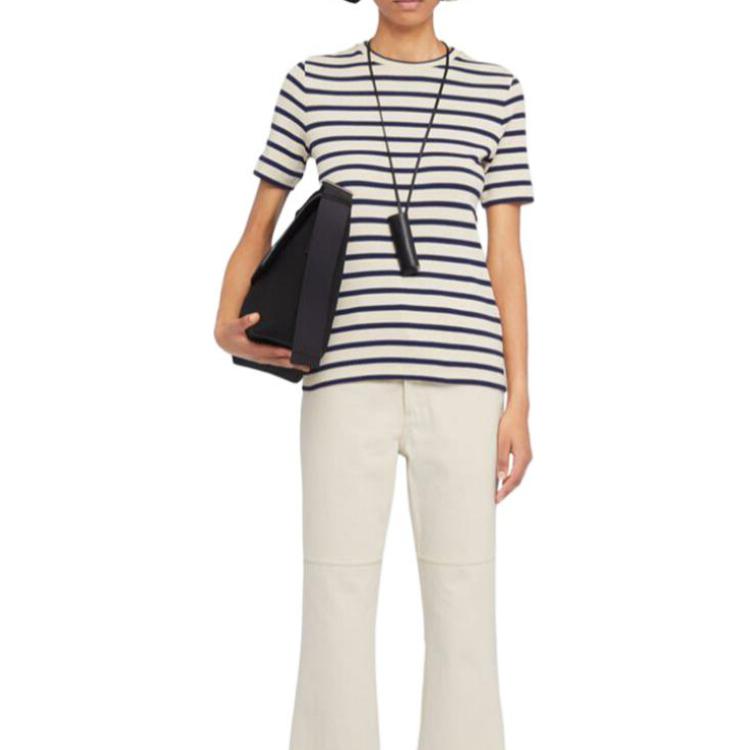 Shop (W) 吉尔桑达 条纹圆领短袖T恤 米白色 J40GC0111J-46497-124