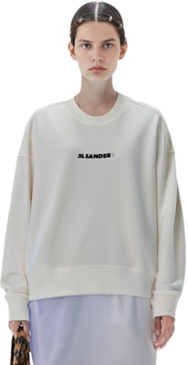 (Women) JIL SANDER White Logo Print Loose Fit Long Sleeve Pullover Sweatshirt J40GU0001J45050102 Cheap (Women) JIL SANDER White Logo Print Loose Fit Long Sleeve Pullover Sweatshirt J40GU0001J45050102