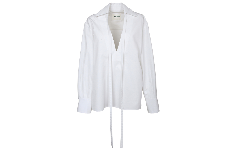 (Women) Jil Sander  White Solid Bow Long Sleeve Shirt JSCT601805WT244200-100