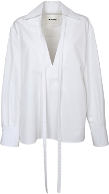(Women) Jil Sander White Solid Bow Long Sleeve Shirt JSCT601805WT244200-100 Buy (Women) Jil Sander White Solid Bow Long Sleeve Shirt JSCT601805WT244200-100