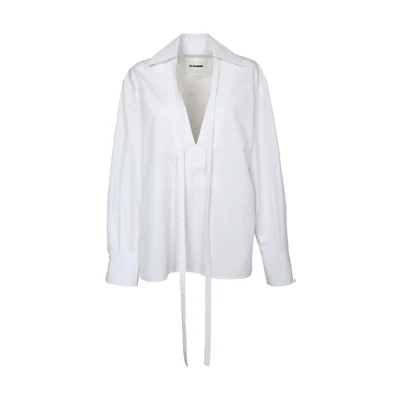 (Women) Jil Sander White Solid Bow Long Sleeve Shirt JSCT601805WT244200-100
