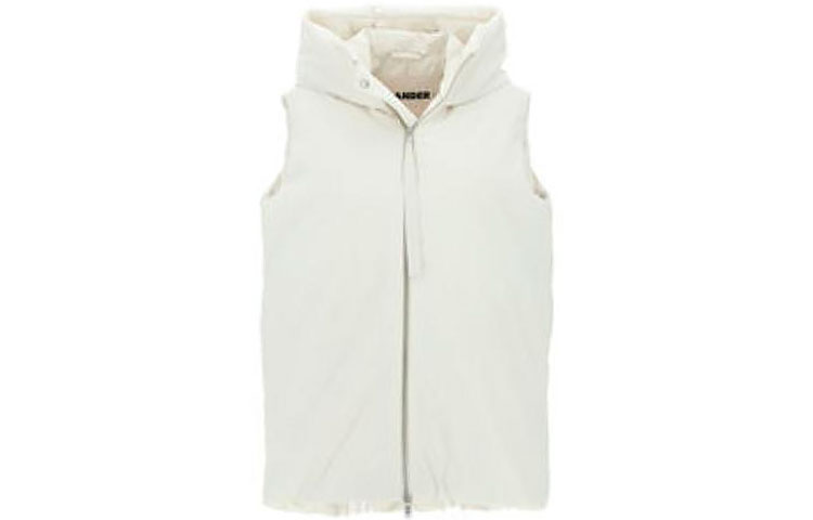 (Women) Jil Sander  White Solid Color Sleeveless Zip-Up Hoodie Vest. J40AF0012J70008102