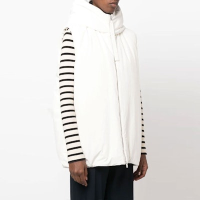 (Women) Jil Sander White Solid Color Sleeveless Zip-Up Hoodie Vest. J40AF0012J70008102 Details for (Women) Jil Sander White Solid Color Sleeveless Zip-Up Hoodie Vest. J40AF0012J70008102