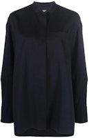 (Women) JIL SANDER FW22 Black Collarless Long Sleeve Shirt. J04DL0007-J40003-401 (Women) JIL SANDER FW22 Black Collarless Long Sleeve Shirt. J04DL0007-J40003-401