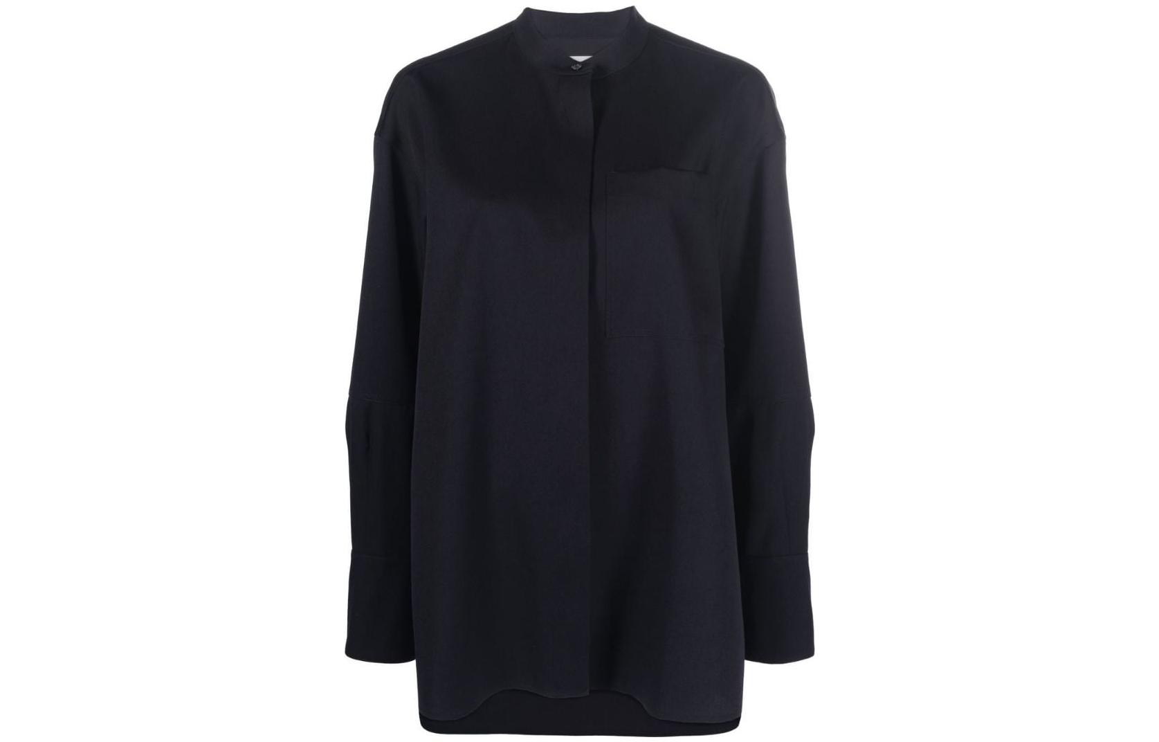 Order (Women) JIL SANDER FW22  Black Collarless Long Sleeve Shirt. J04DL0007-J40003-401