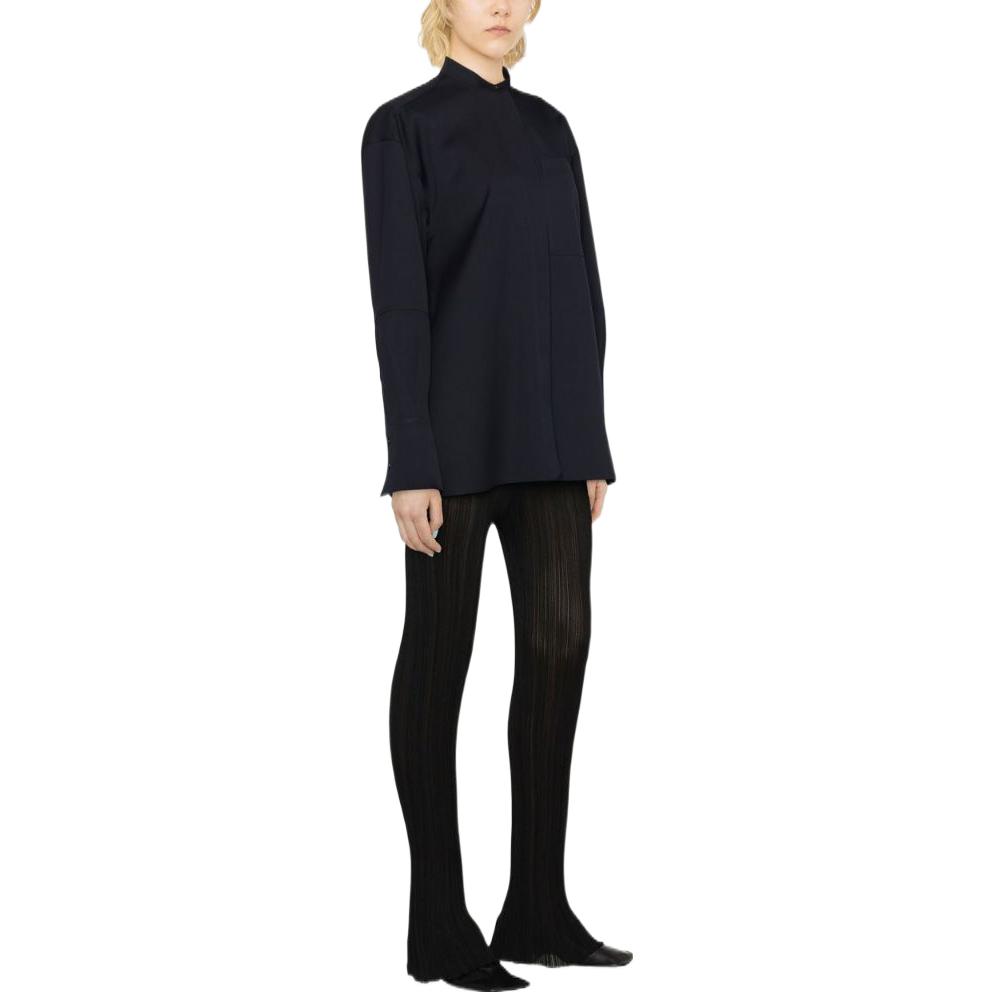 Purchase (Women) JIL SANDER FW22  Black Collarless Long Sleeve Shirt. J04DL0007-J40003-401