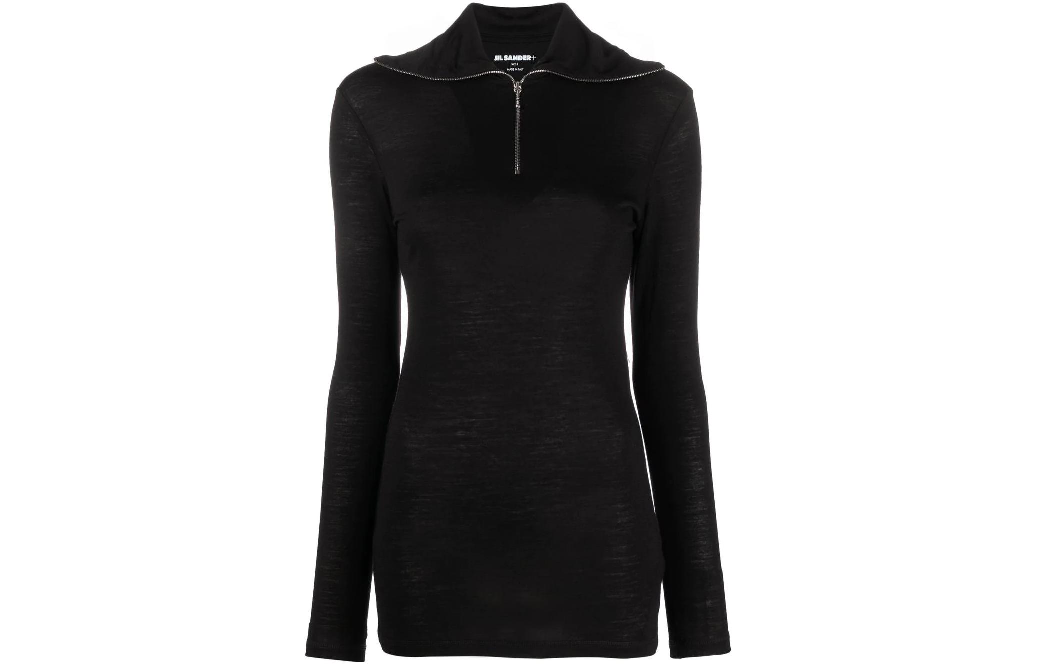 Order (W) JIL SANDER FW22 黑色徽標印花半拉鍊針織毛衣 J40GC0021-J70021-001