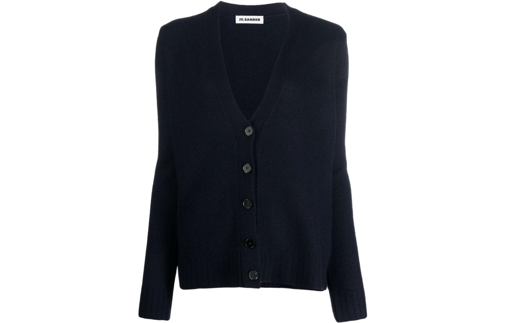 (Women) Jil Sander FW22  V-Neck Ribbed Wool Cardigan Sweater Blue. J02GP0055J14506402