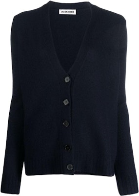 (Women) Jil Sander FW22 V-Neck Ribbed Wool Cardigan Sweater Blue. J02GP0055J14506402 Order (Women) Jil Sander FW22 V-Neck Ribbed Wool Cardigan Sweater Blue. J02GP0055J14506402