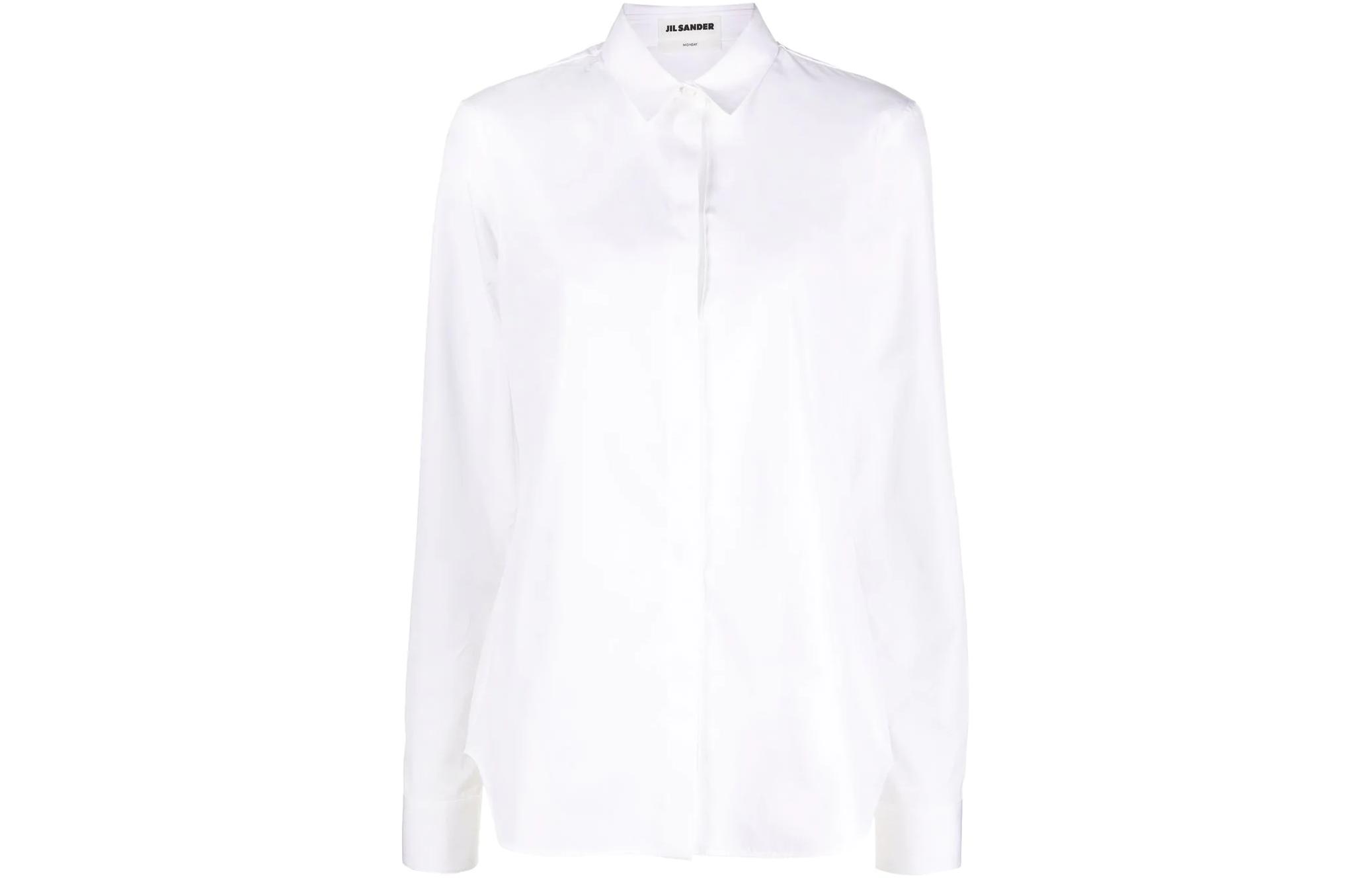 (Women) Jil Sander FW22  White Minimalist Long Sleeve Button-Up Shirt. J05DL0001-J45001-100