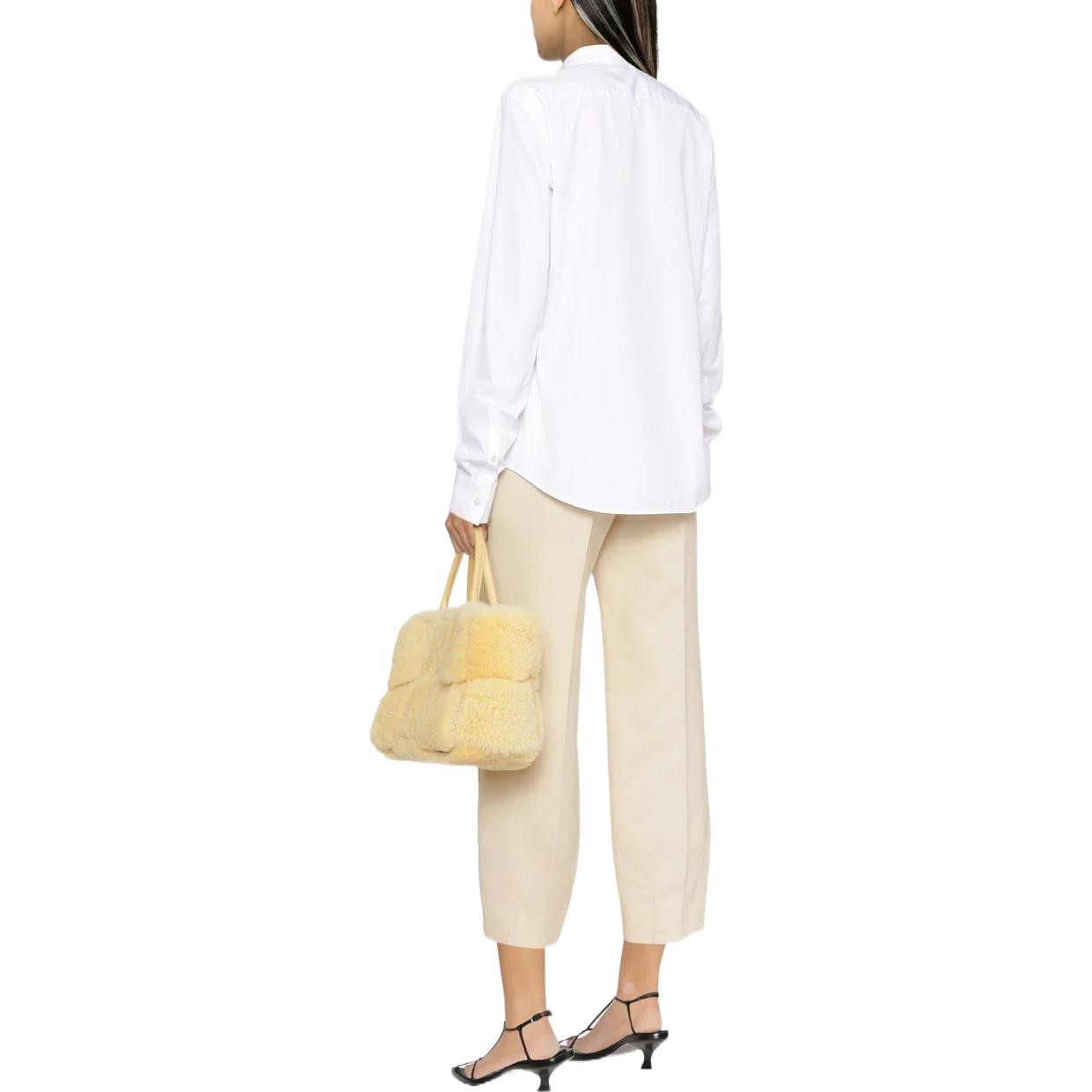 Shop (Women) Jil Sander FW22  White Minimalist Long Sleeve Button-Up Shirt. J05DL0001-J45001-100