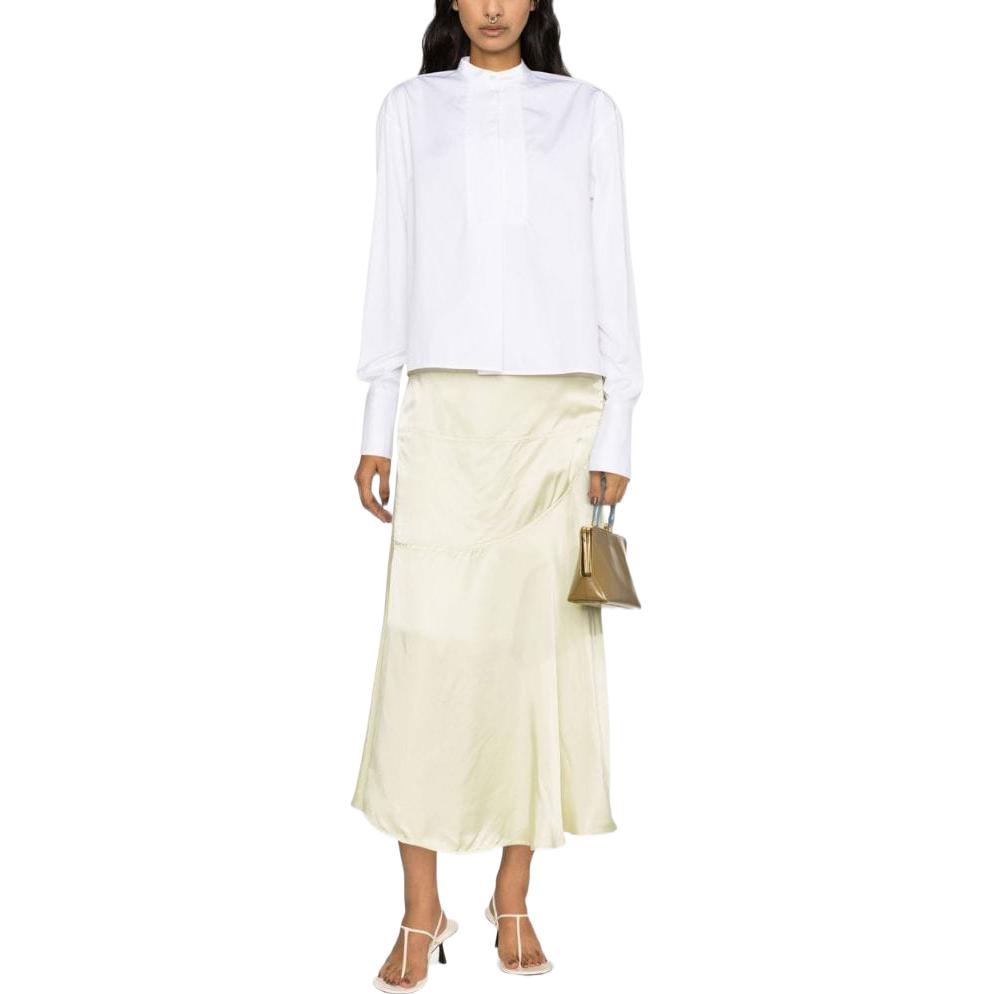 Lookbook (Women) Jil Sander FW22  White Pleated Long Sleeve Shirt. J05DL0004-J45001-100