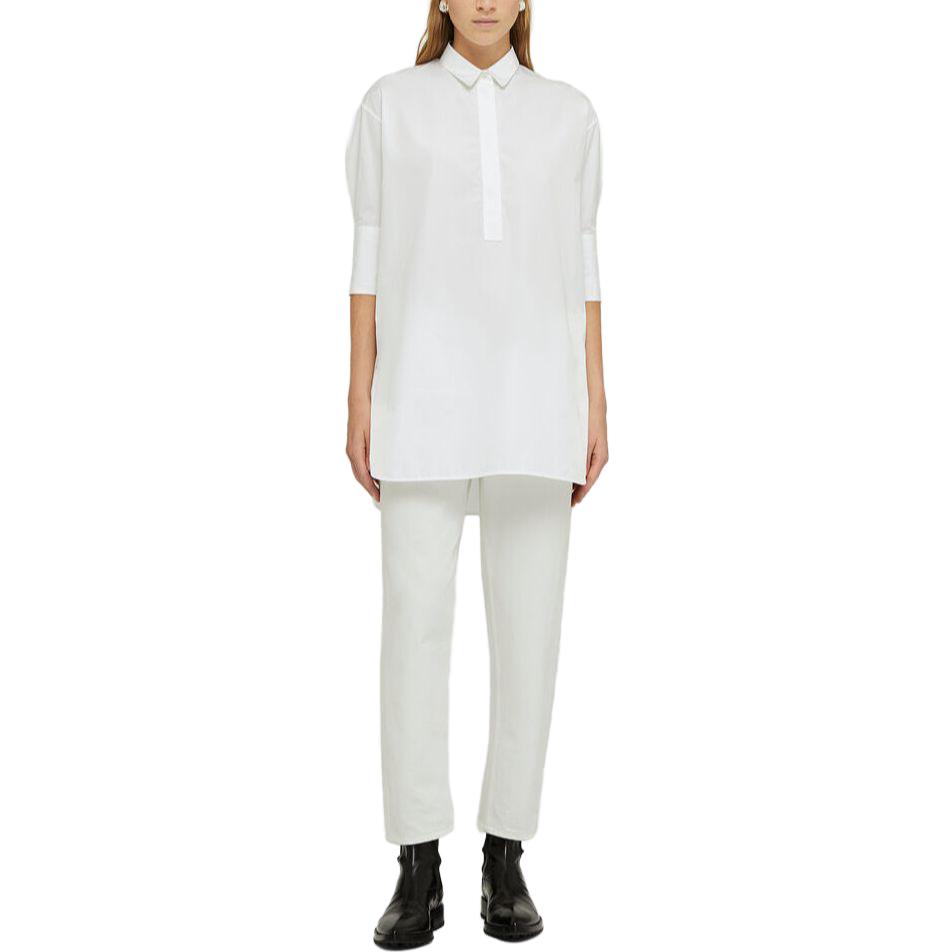 Shop (Women) JIL SANDER FW23  Friday Embroidered Cotton Long Sleeve Shirt - White J05DL0005J45001100