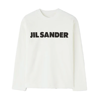 (Women) JIL SANDER FW23 White Crewneck Long Sleeve Tee with Letter Print. J02GC0107J45047