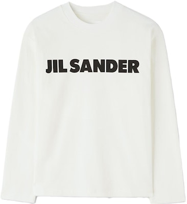 (Women) JIL SANDER FW23 White Crewneck Long Sleeve Tee with Letter Print. J02GC0107J45047 Order (Women) JIL SANDER FW23 White Crewneck Long Sleeve Tee with Letter Print. J02GC0107J45047