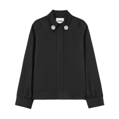 (Women) Jil Sander FW24 Black Long-Sleeve Solid Color Collared Shirt J02DL0217-J76018-001