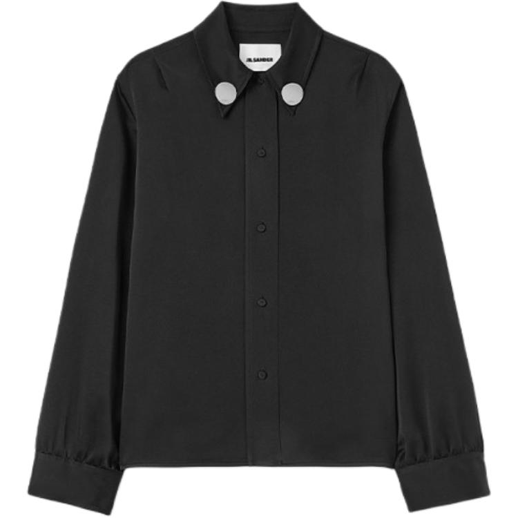 Order (Women) Jil Sander FW24  Black Long-Sleeve Solid Color Collared Shirt J02DL0217-J76018-001