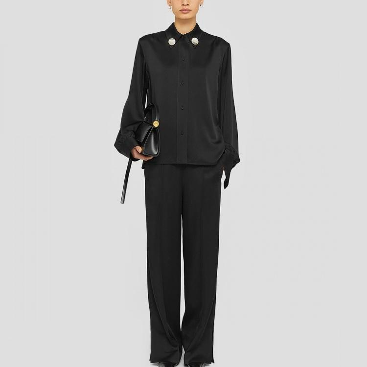 Purchase (Women) Jil Sander FW24  Black Long-Sleeve Solid Color Collared Shirt J02DL0217-J76018-001