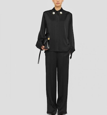 (Women) Jil Sander FW24 Black Long-Sleeve Solid Color Collared Shirt J02DL0217-J76018-001 Purchase (Women) Jil Sander FW24 Black Long-Sleeve Solid Color Collared Shirt J02DL0217-J76018-001
