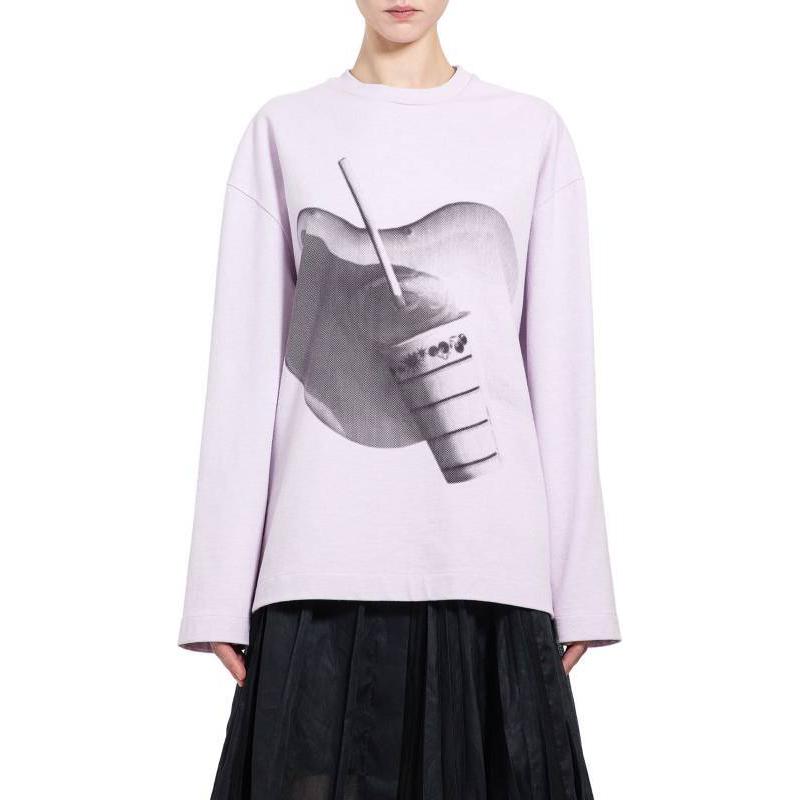 (Women) JIL SANDER Pink Graphic Print Loose Fit Long Sleeve T-Shirt Women. J03GC0120J20218-565