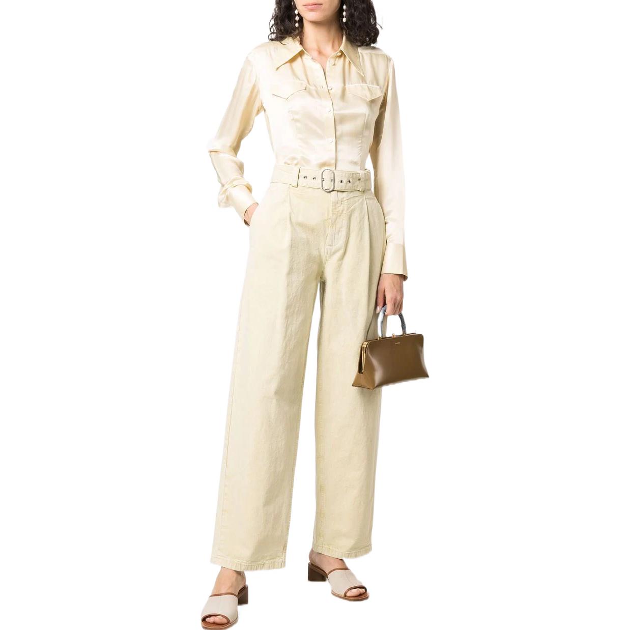 Lookbook (Women) Jil Sander SS22  Beige Pleated Straight-Leg Casual Pants. JPPU311005WU241400A332